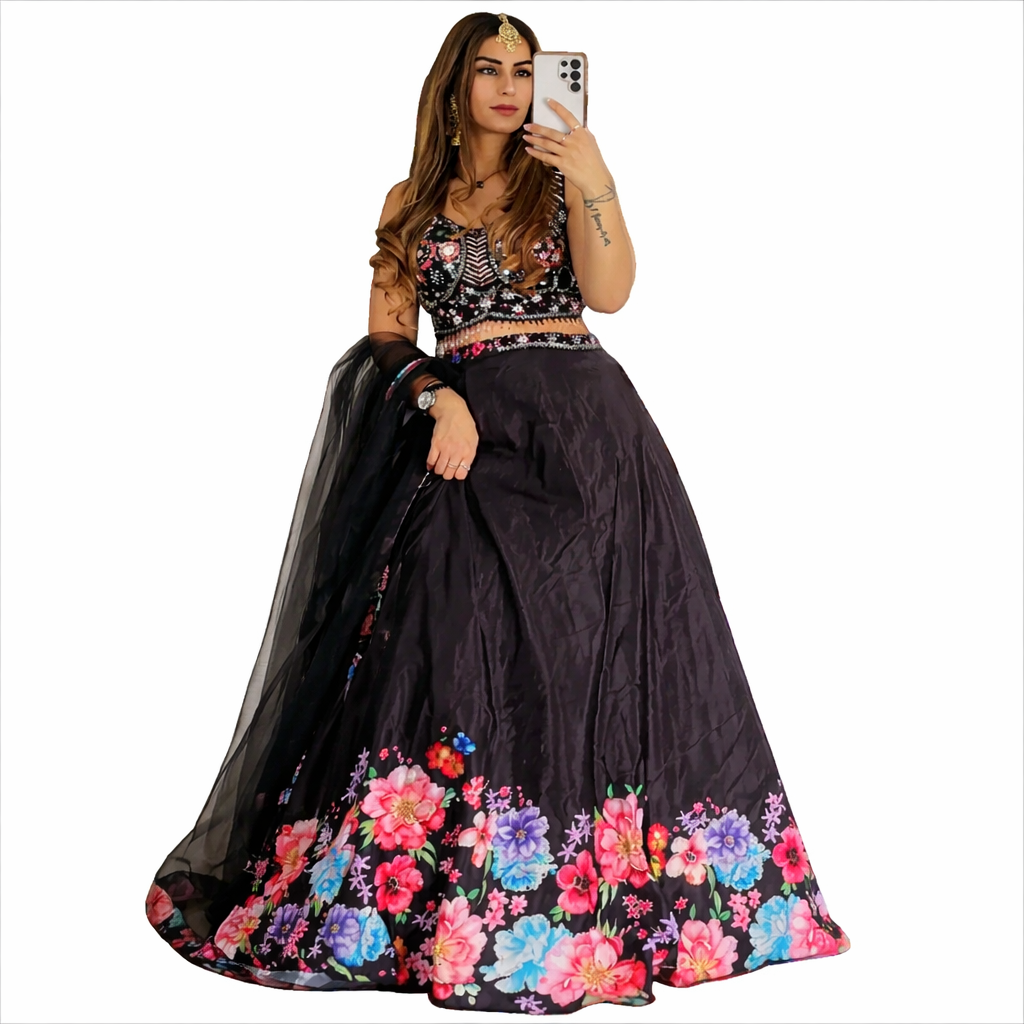 Black Floral Lehenga