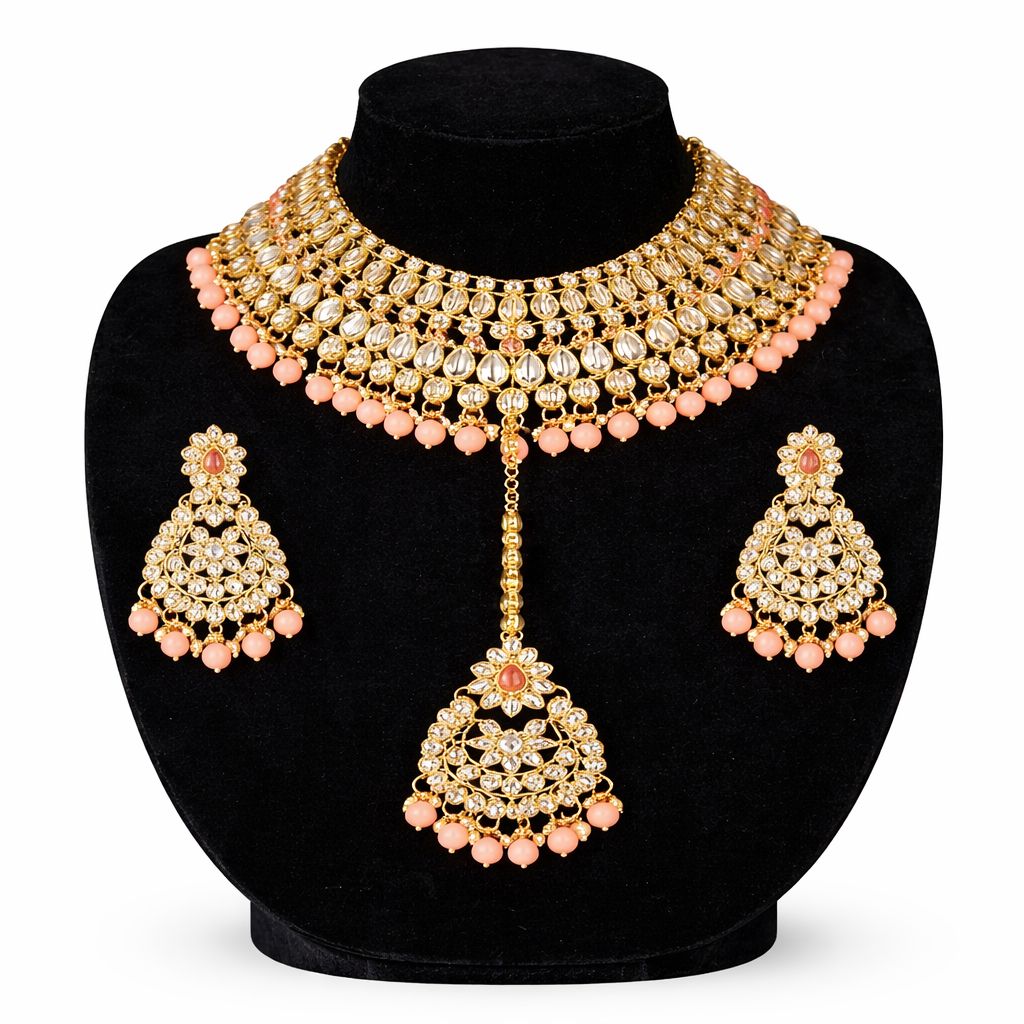 Kundan Peach & Pink Set