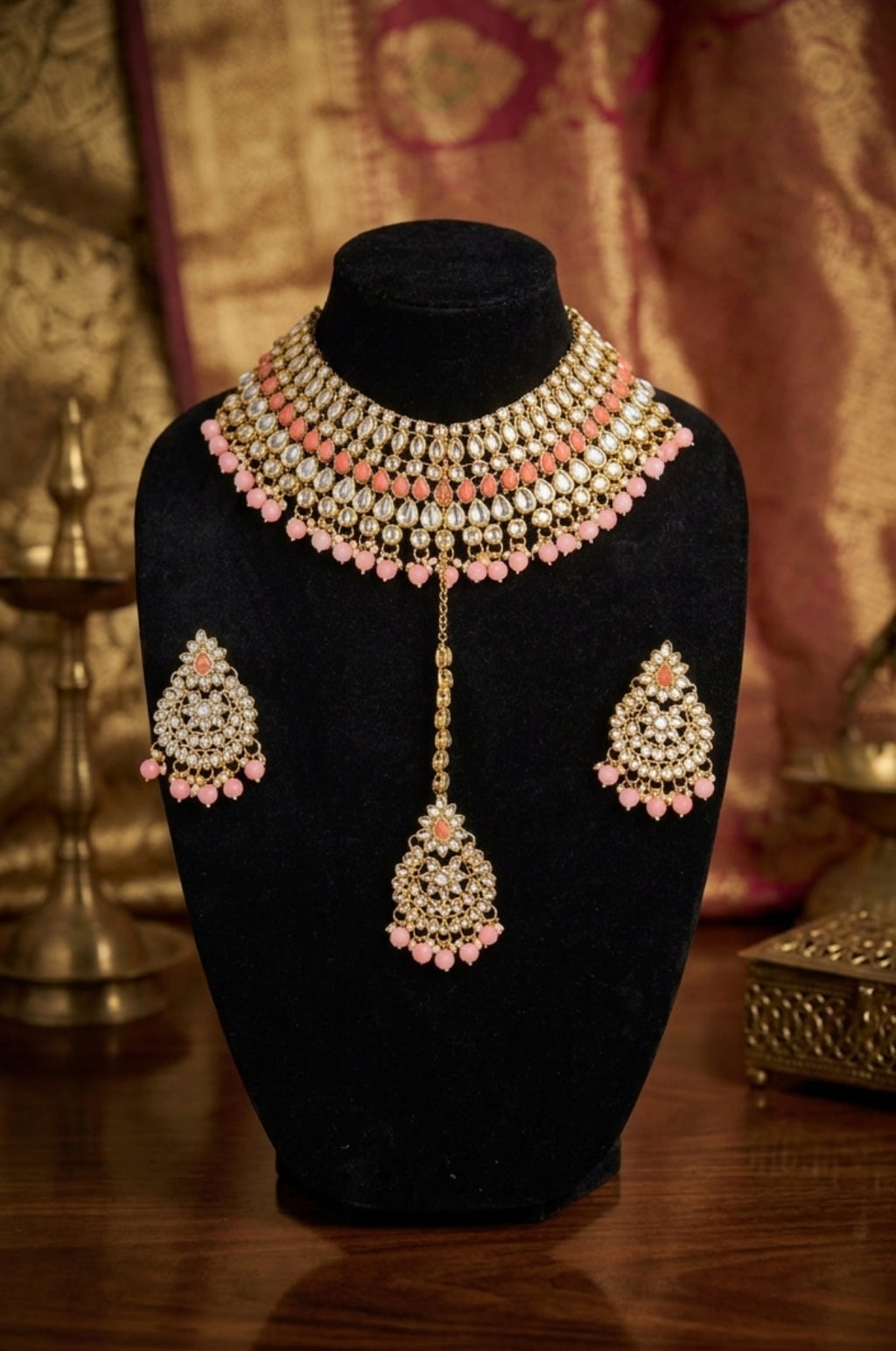 Kundan Peach & Pink Set