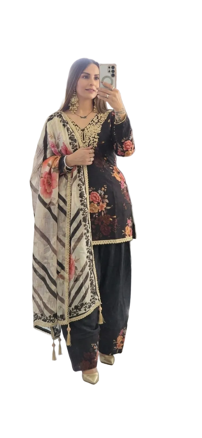 Black Colorful Floral Farshi