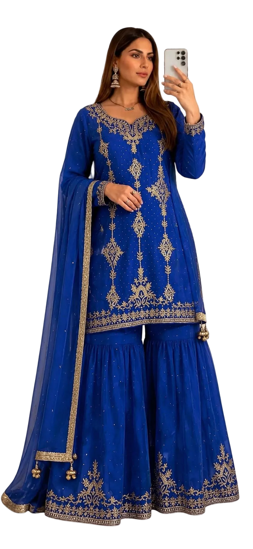 Royal Blue Silk Shine Garara