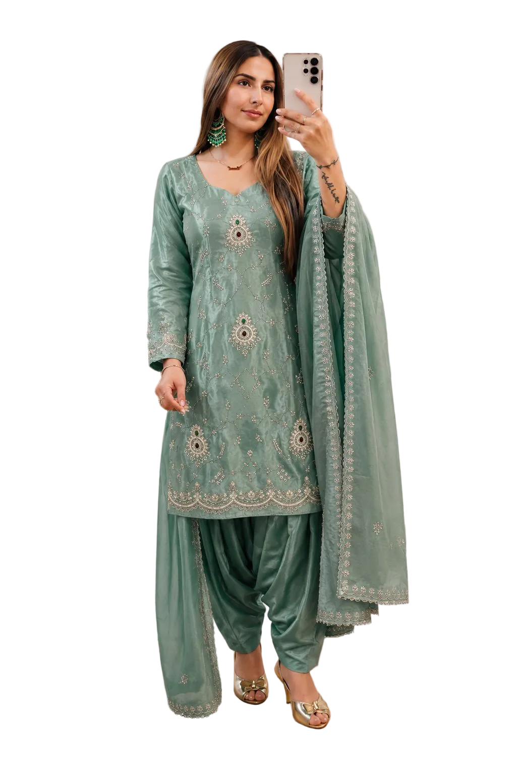 Elegant Teal Stone Handwork
