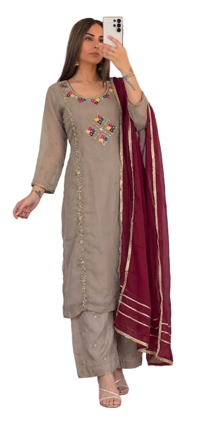 Thread Hand Embroidered Suit