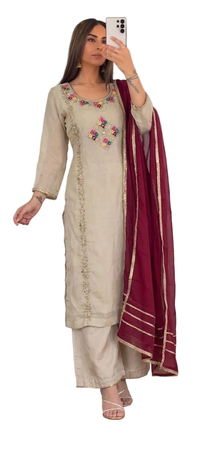 Thread Hand Embroidered Suit