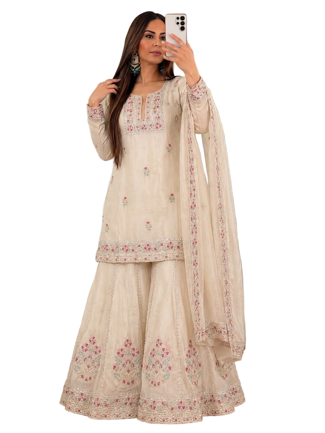 White Simple Rose Style Sharara