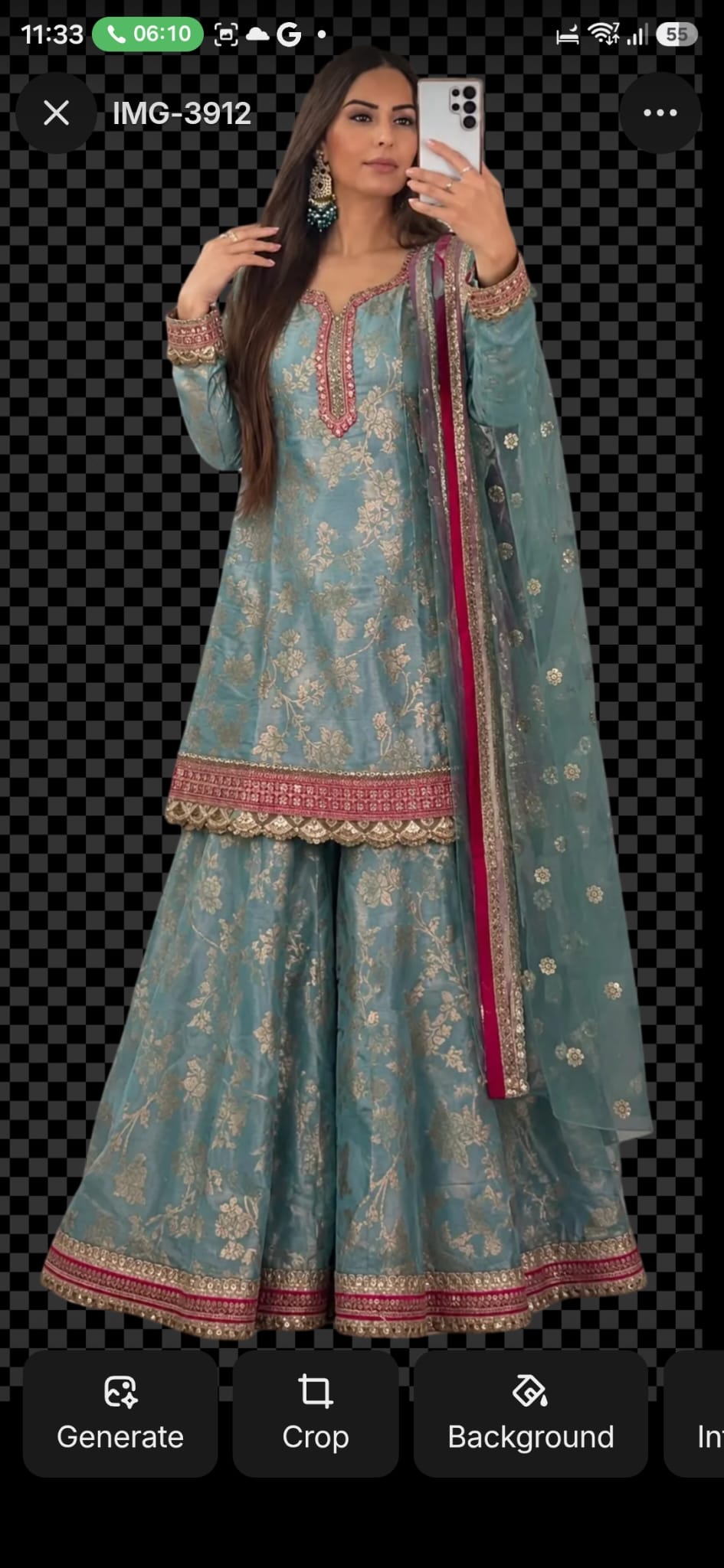 Teal With Pink Bordered Sharara