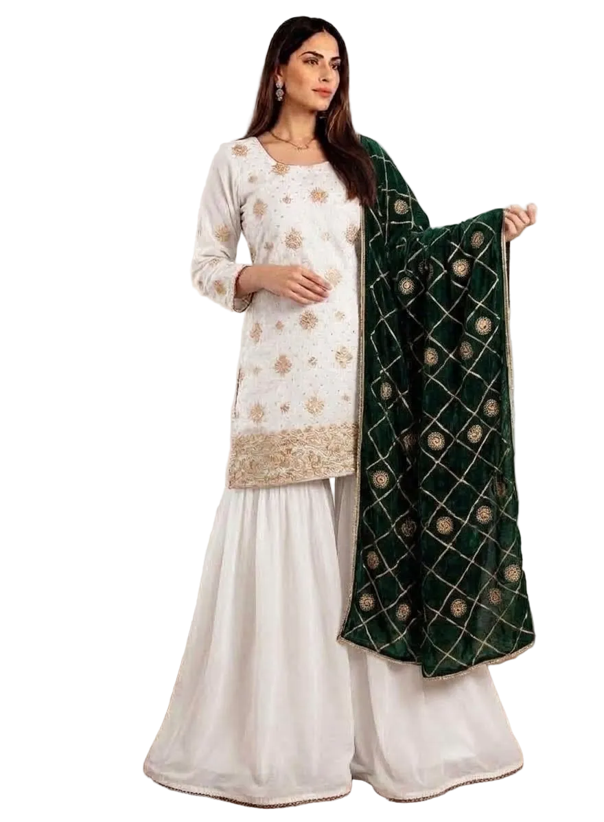 Elegant White And Emerald Sharara