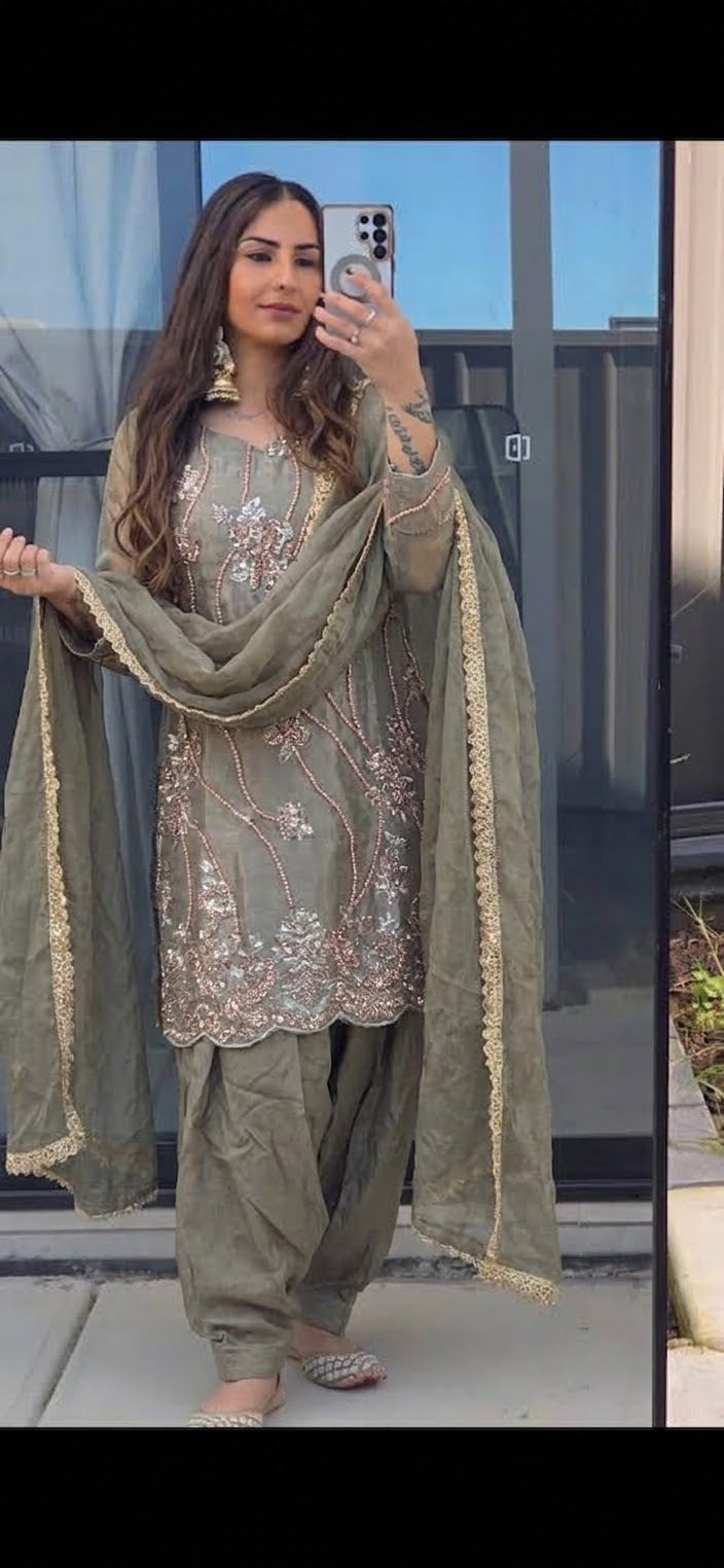 Olive Grey Salwar Suit