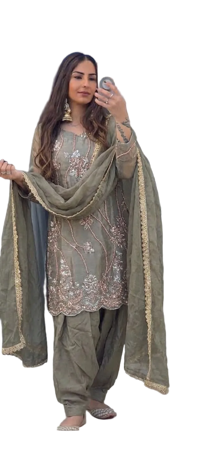Olive Grey Salwar Suit