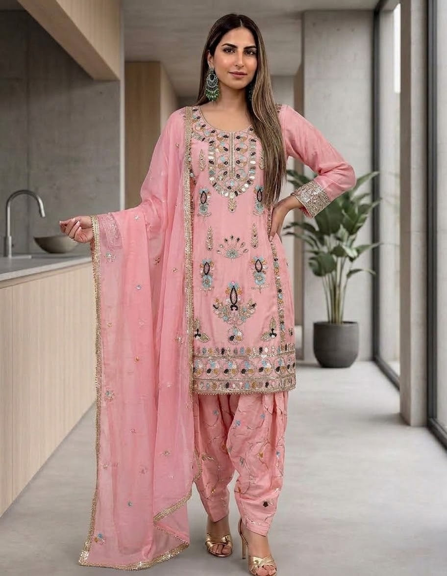 Multicoloured Pink Bold Salwar Suit
