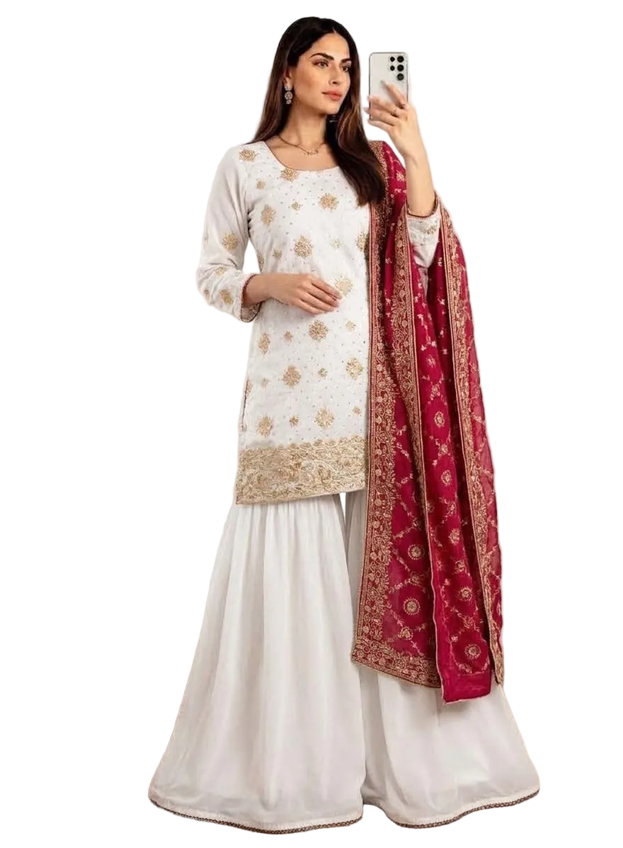 Royal White And Maroon Sharara