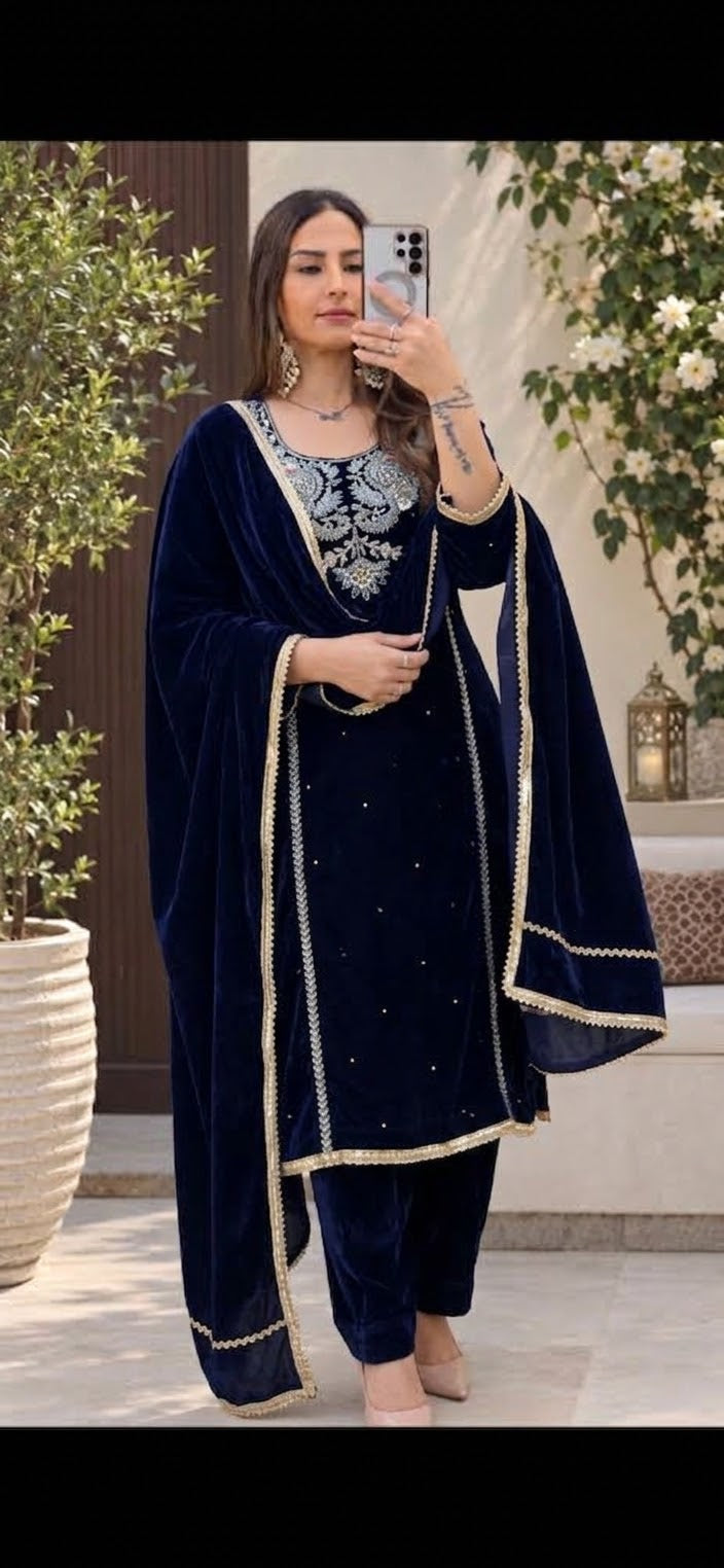 Midnight Blue Velvet Suit