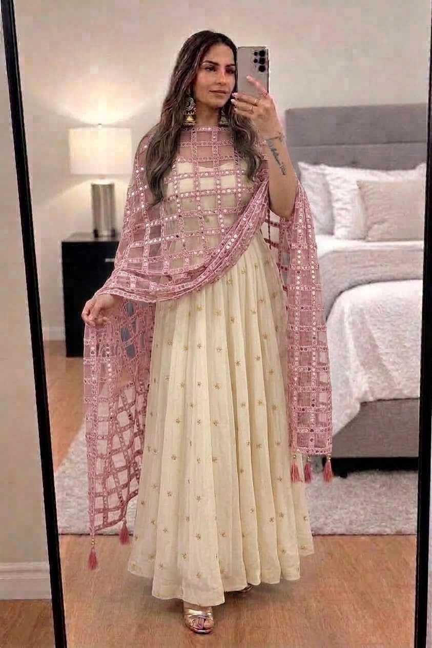 Mirror Duppatta+Shimmer Frock
