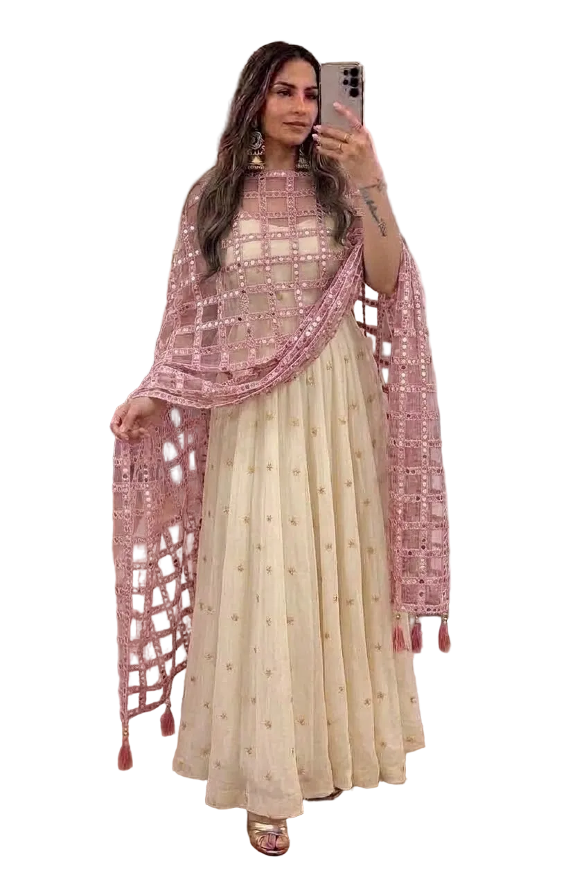 Mirror Duppatta+Shimmer Frock