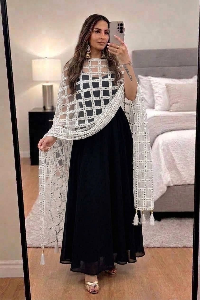 Mirror Duppatta+Shimmer Frock