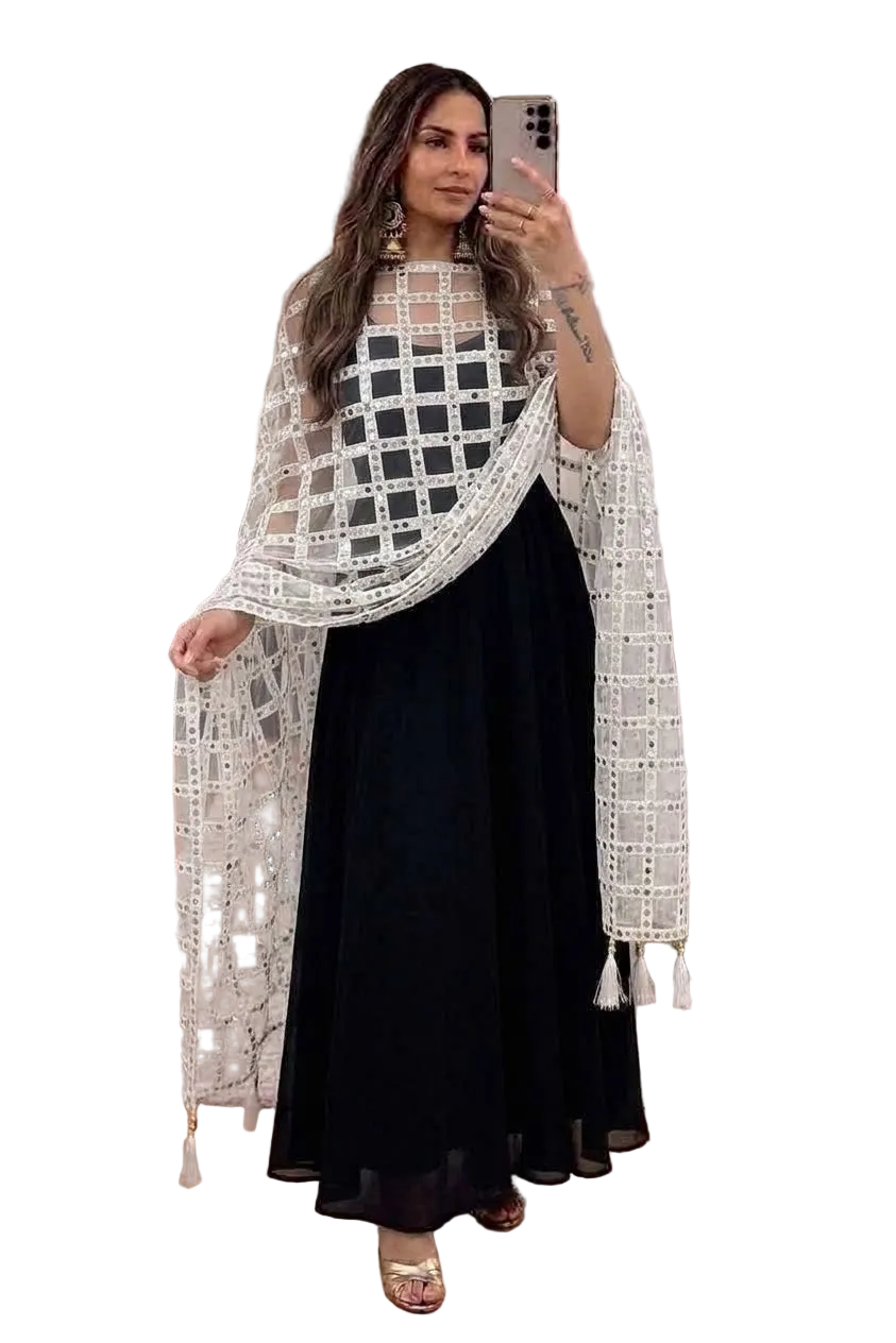 Mirror Duppatta+Shimmer Frock