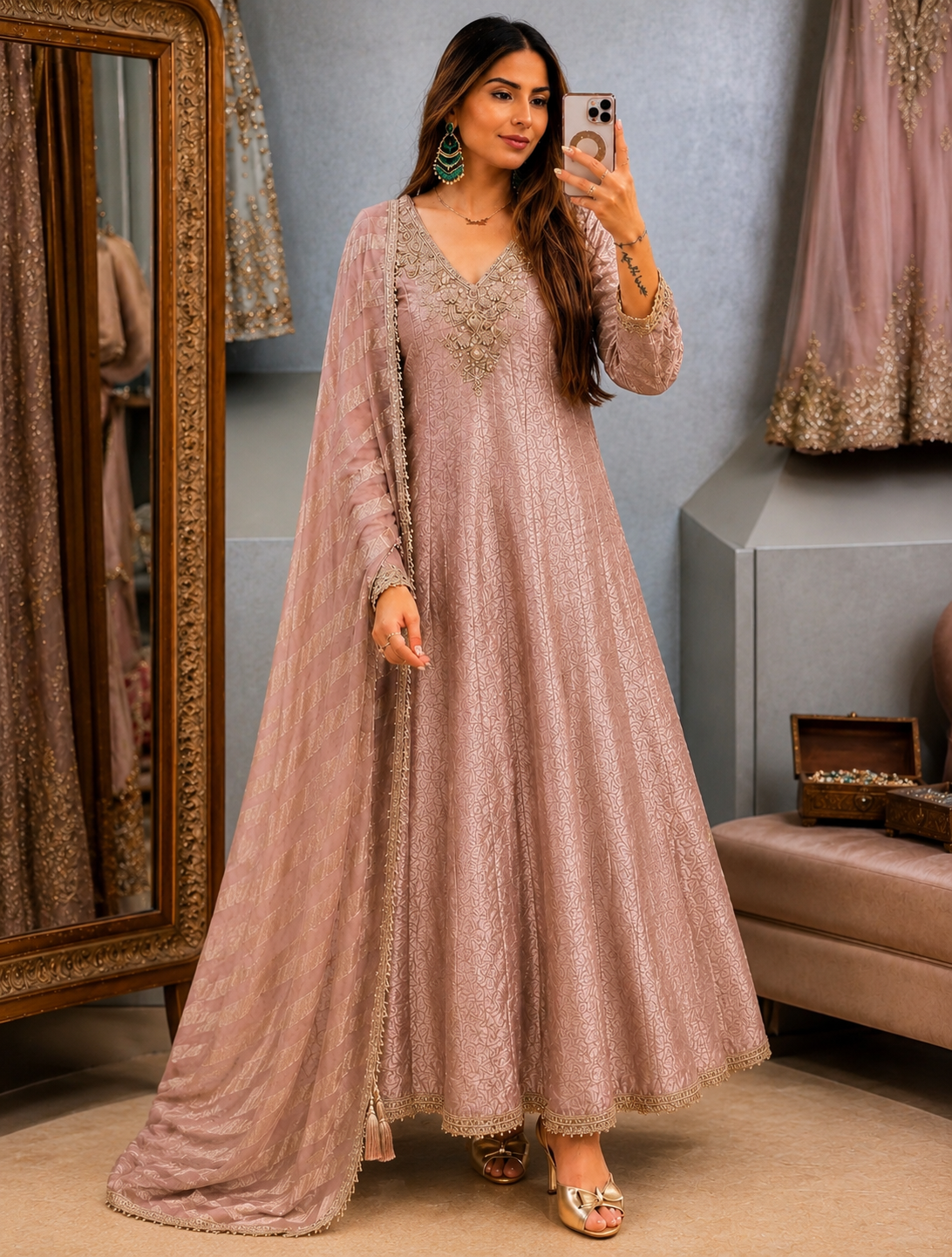 Silk Brocade Frock Style