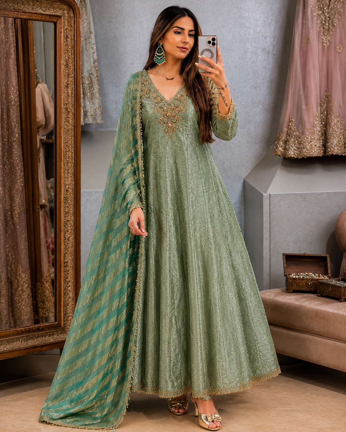 Silk Brocade Frock Style