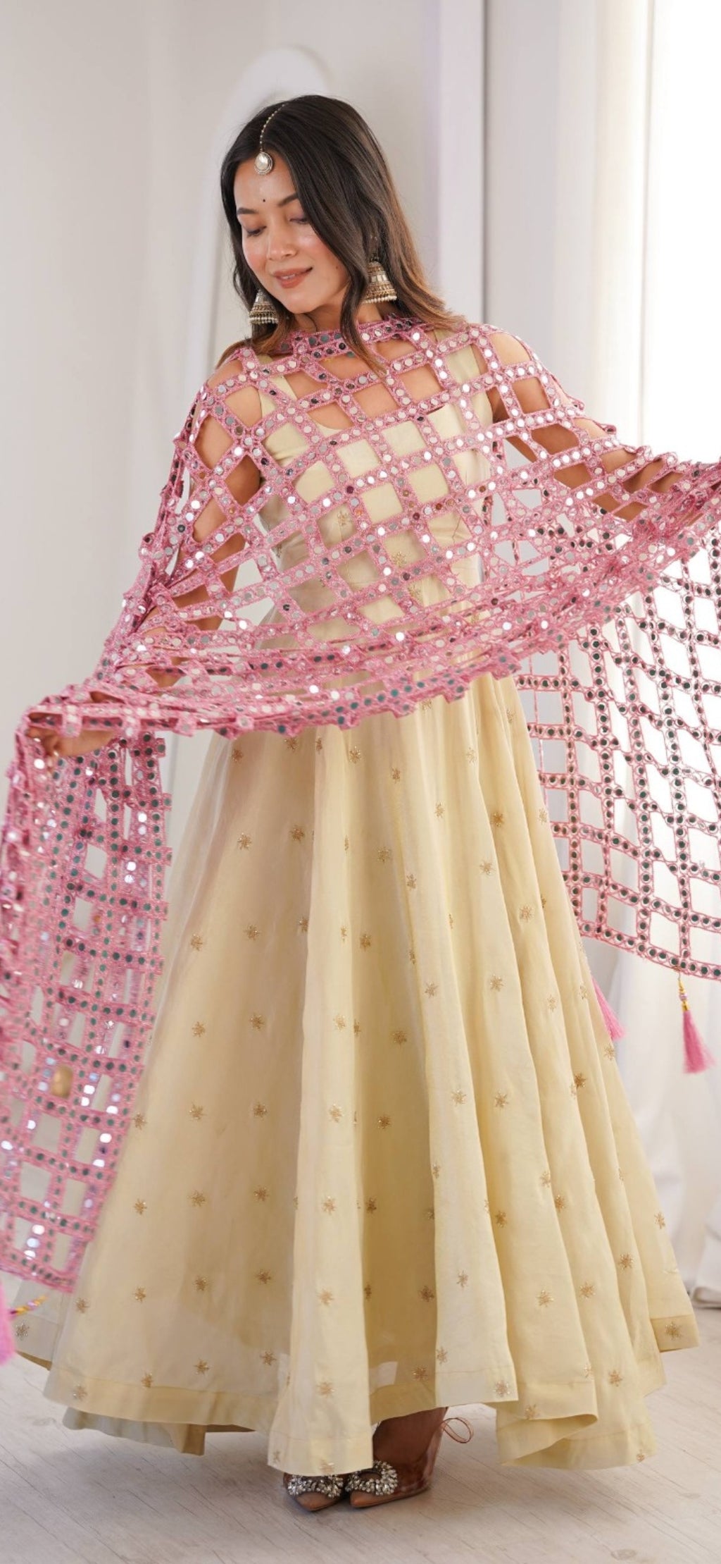 Mirror Duppatta+Shimmer Frock