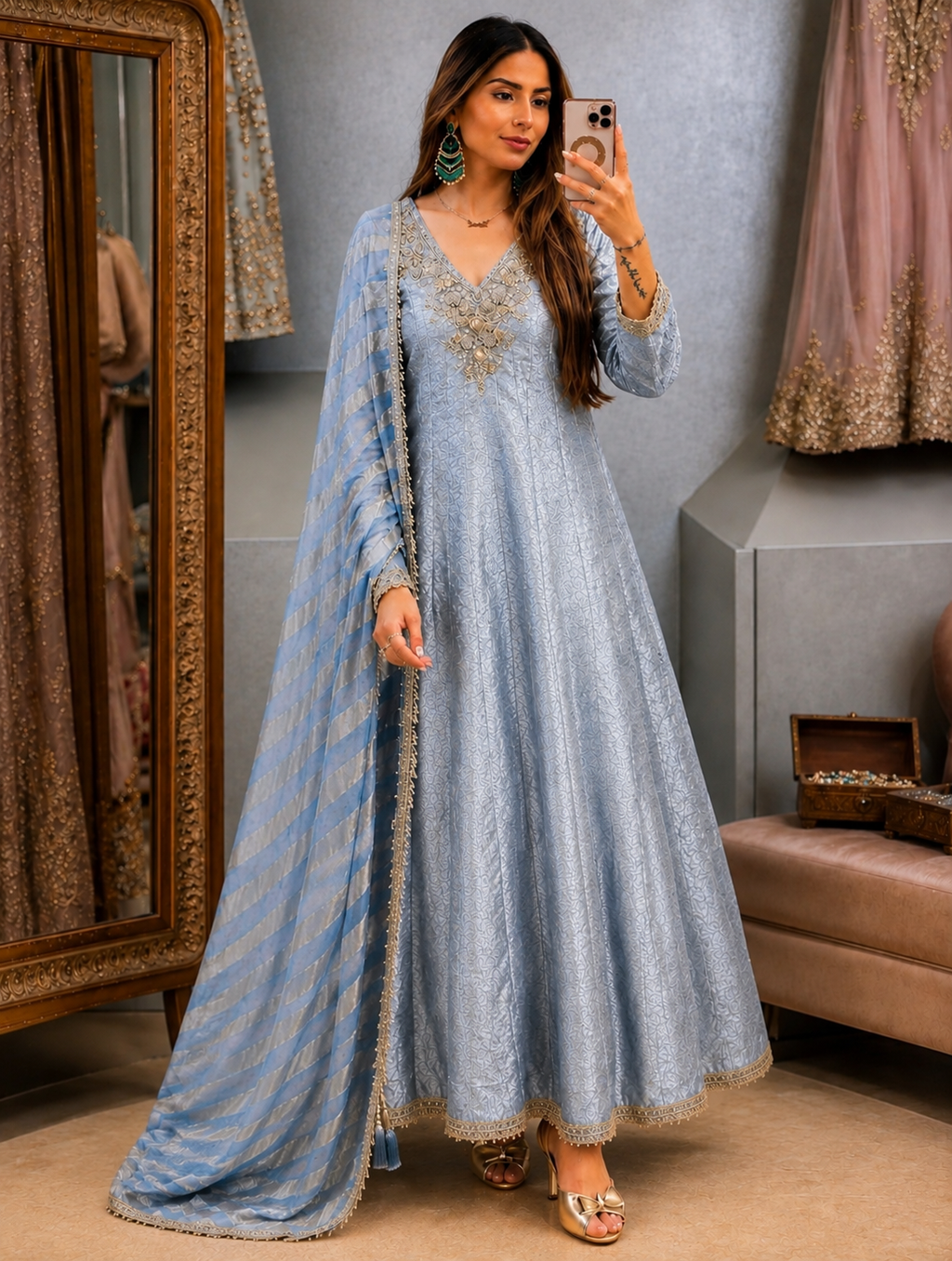 Silk Brocade Frock Style