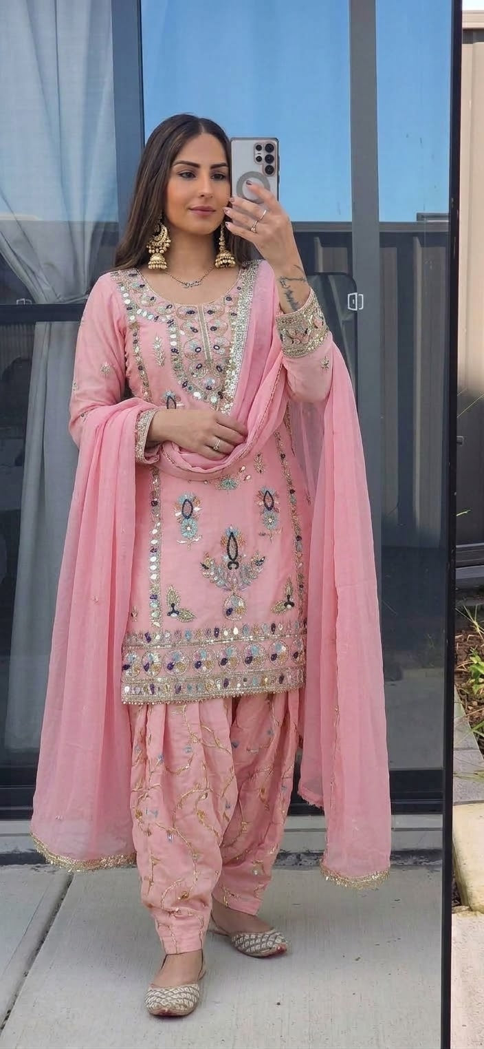 Multicoloured Pink Bold Salwar Suit