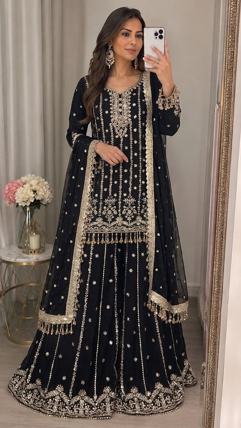 Midnight Elegance Sharara Set
